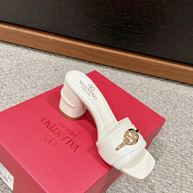 VLOGO SIGNATURE SLIDE SANDAL 60MM IN WHITE CALFSKIN