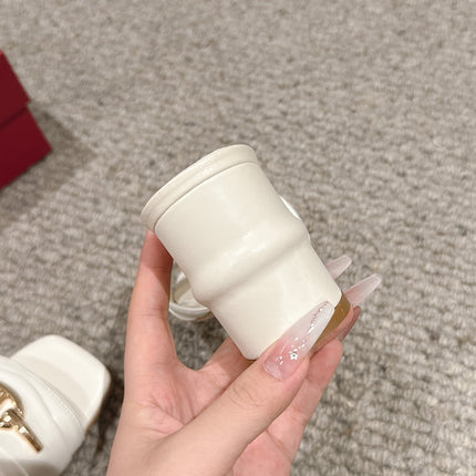 VLOGO SIGNATURE SLIDE SANDAL 60MM IN WHITE CALFSKIN