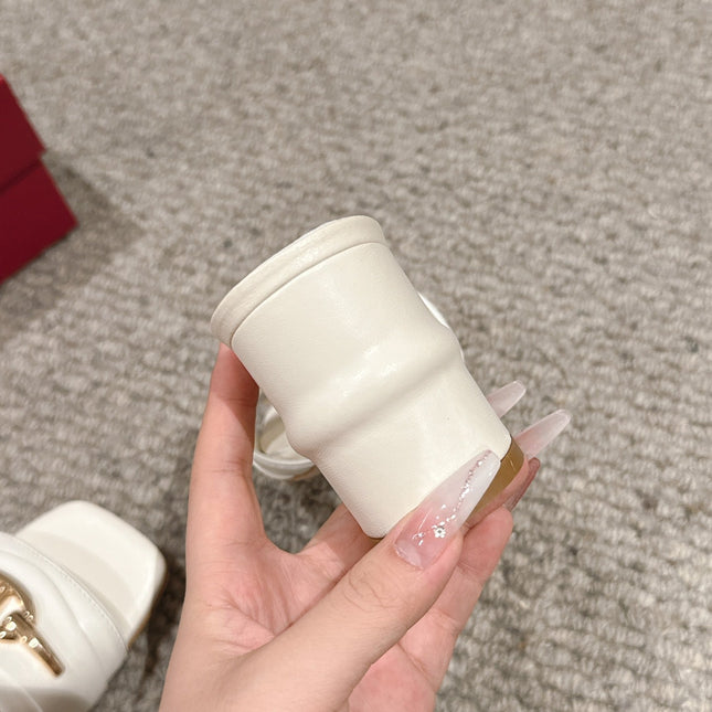 VLOGO SIGNATURE SLIDE SANDAL 60MM IN WHITE CALFSKIN