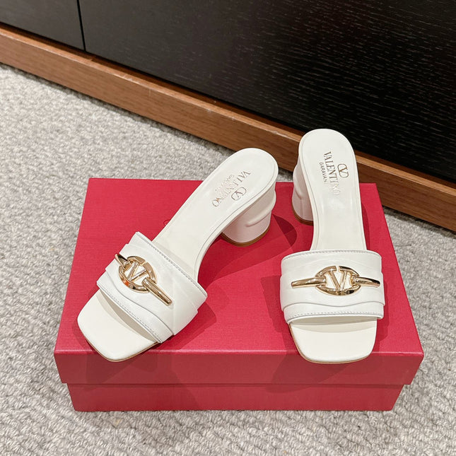 VLOGO SIGNATURE SLIDE SANDAL 60MM IN WHITE CALFSKIN
