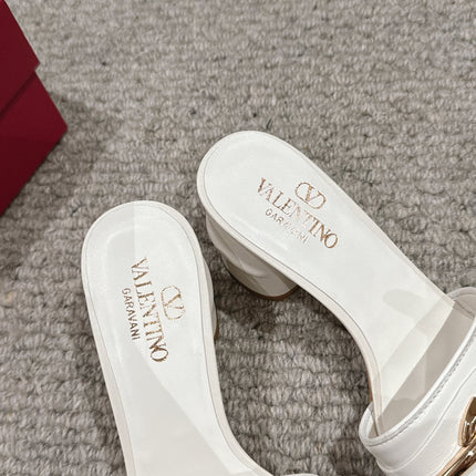 VLOGO SIGNATURE SLIDE SANDAL 60MM IN WHITE CALFSKIN