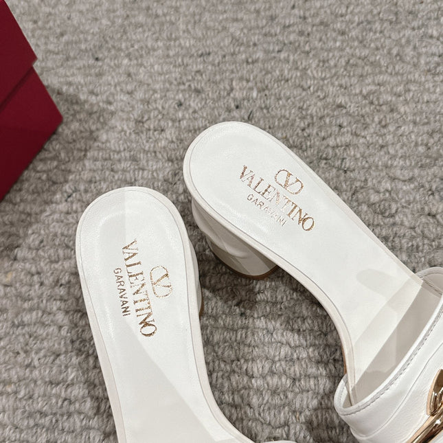 VLOGO SIGNATURE SLIDE SANDAL 60MM IN WHITE CALFSKIN