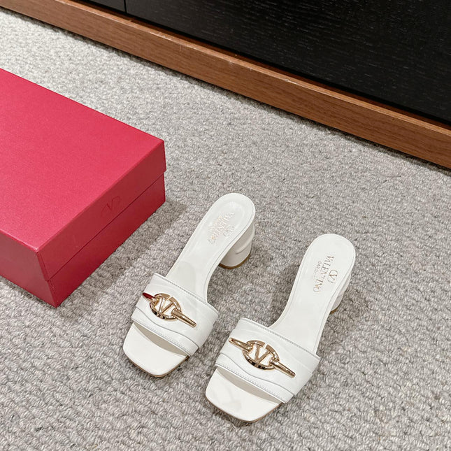 VLOGO SIGNATURE SLIDE SANDAL 60MM IN WHITE CALFSKIN