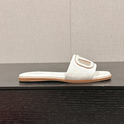 VLOGO CUT-OUT WHITE CALFSKIN SLIDE SANDAL