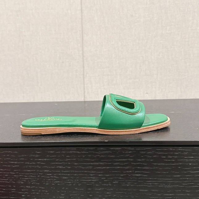 VLOGO CUT-OUT EMERALD GREEN CALFSKIN SLIDE SANDAL