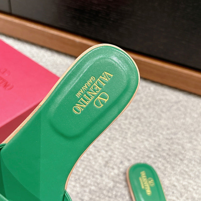 VLOGO CUT-OUT EMERALD GREEN CALFSKIN SLIDE SANDAL