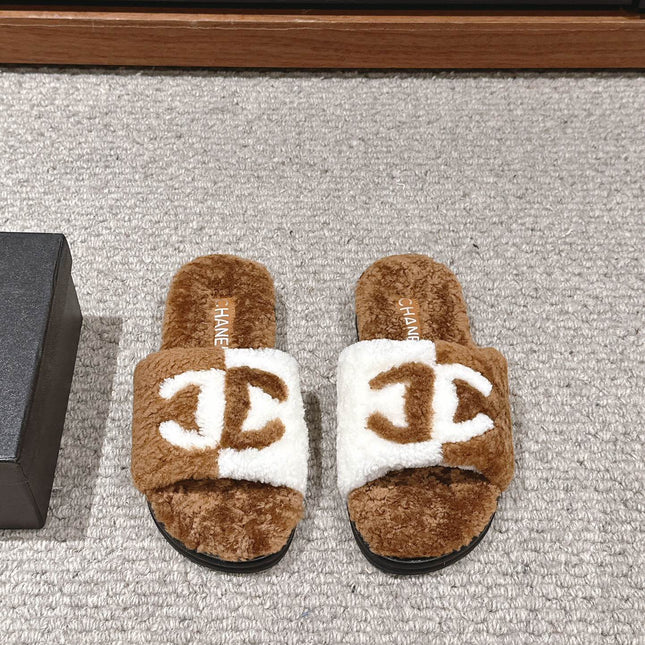 CC SLIPPERS IN CIDER BROWN MIX WHITE FLEECE