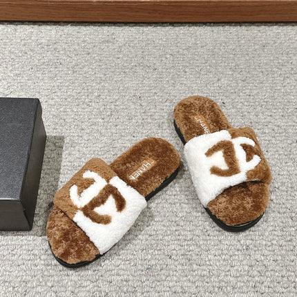 CC SLIPPERS IN CIDER BROWN MIX WHITE FLEECE