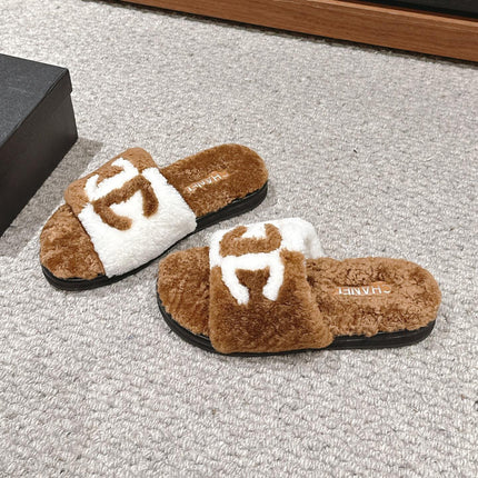 CC SLIPPERS IN CIDER BROWN MIX WHITE FLEECE