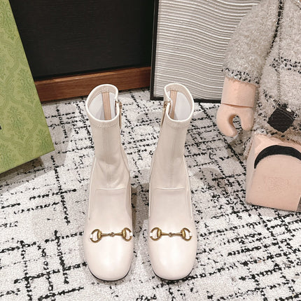 HORSEBIT ANKLE BOOTS 6.5CM IN WHITE SHEEPSKIN