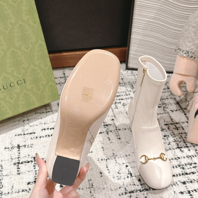 HORSEBIT ANKLE BOOTS 6.5CM IN WHITE SHEEPSKIN