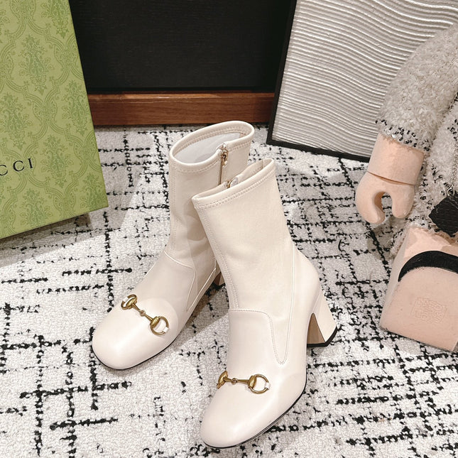 HORSEBIT ANKLE BOOTS 6.5CM IN WHITE SHEEPSKIN