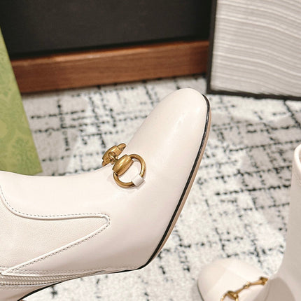 HORSEBIT ANKLE BOOTS 9.5CM IN WHITE SHEEPSKIN