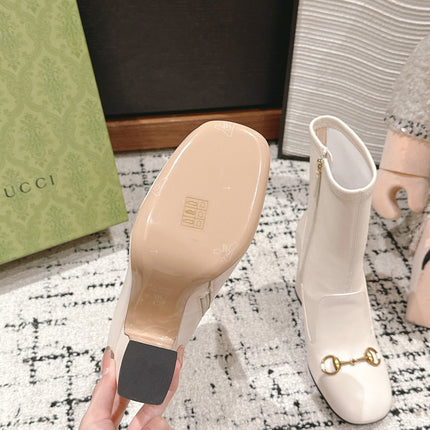 HORSEBIT ANKLE BOOTS 9.5CM IN WHITE SHEEPSKIN