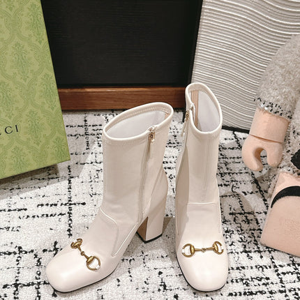 HORSEBIT ANKLE BOOTS 9.5CM IN WHITE SHEEPSKIN