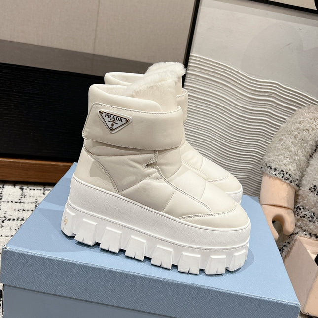 MONOLITH ANKLE BOOTS WITH STRAP IN RICE WHITE CALFSKIN AND FLEECE LINING
