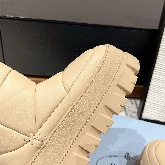 MONOLITH ANKLE BOOTS WITH STRAP IN BUFF BEIGE CALFSKIN AND FLEECE LINING