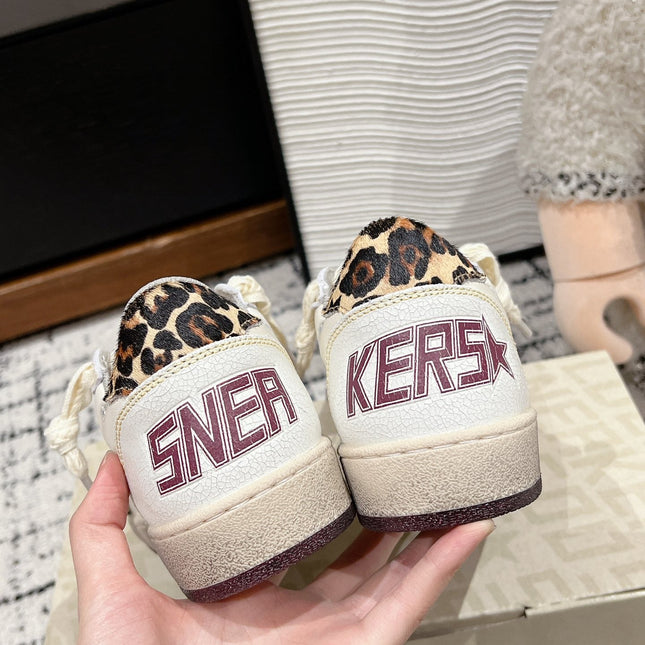 BALL STAR SNEAKERS WHITE CALFSKIN WITH LEOPARD STAR AND HEEL LAB