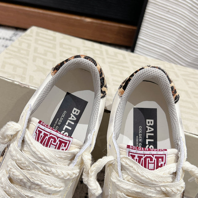 BALL STAR SNEAKERS WHITE CALFSKIN WITH LEOPARD STAR AND HEEL LAB
