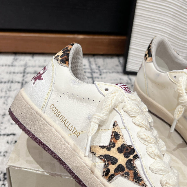 BALL STAR SNEAKERS WHITE CALFSKIN WITH LEOPARD STAR AND HEEL LAB