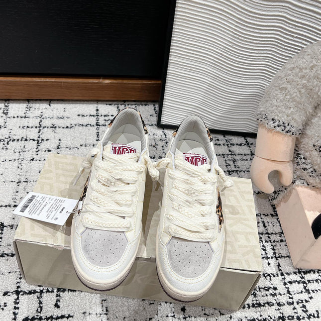 BALL STAR SNEAKERS WHITE CALFSKIN WITH LEOPARD STAR AND HEEL LAB