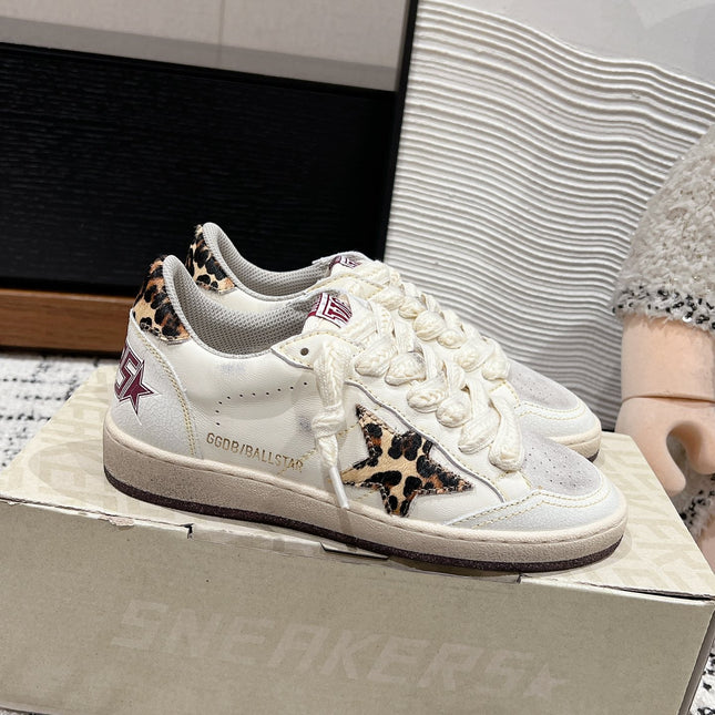 BALL STAR SNEAKERS WHITE CALFSKIN WITH LEOPARD STAR AND HEEL LAB