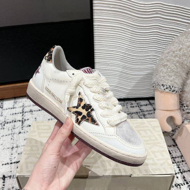 BALL STAR SNEAKERS WHITE CALFSKIN WITH LEOPARD STAR AND HEEL LAB