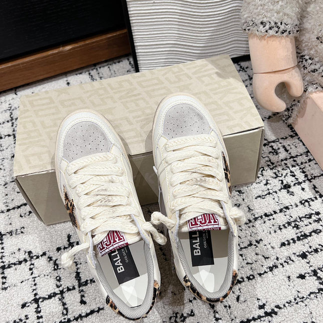 BALL STAR SNEAKERS WHITE CALFSKIN WITH LEOPARD STAR AND HEEL LAB