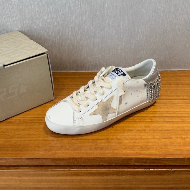 BALL STAR SNEAKERS WITH CRYSTAL TASSEL BEIGE SUEDE STAR WHITE CALFSKIN UPPER