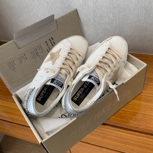 BALL STAR SNEAKERS WITH CRYSTAL TASSEL BEIGE SUEDE STAR WHITE CALFSKIN UPPER