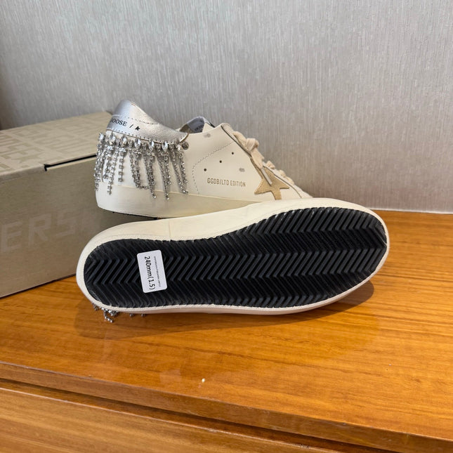BALL STAR SNEAKERS WITH CRYSTAL TASSEL BEIGE SUEDE STAR WHITE CALFSKIN UPPER