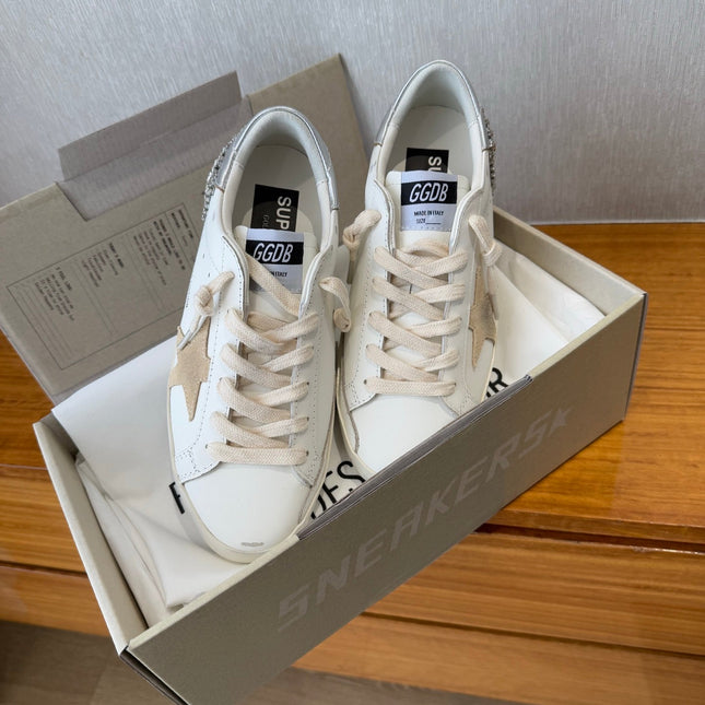 BALL STAR SNEAKERS WITH CRYSTAL TASSEL BEIGE SUEDE STAR WHITE CALFSKIN UPPER