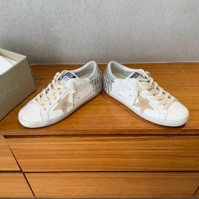 BALL STAR SNEAKERS WITH CRYSTAL TASSEL BEIGE SUEDE STAR WHITE CALFSKIN UPPER