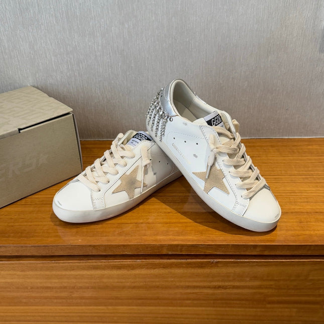 BALL STAR SNEAKERS WITH CRYSTAL TASSEL BEIGE SUEDE STAR WHITE CALFSKIN UPPER