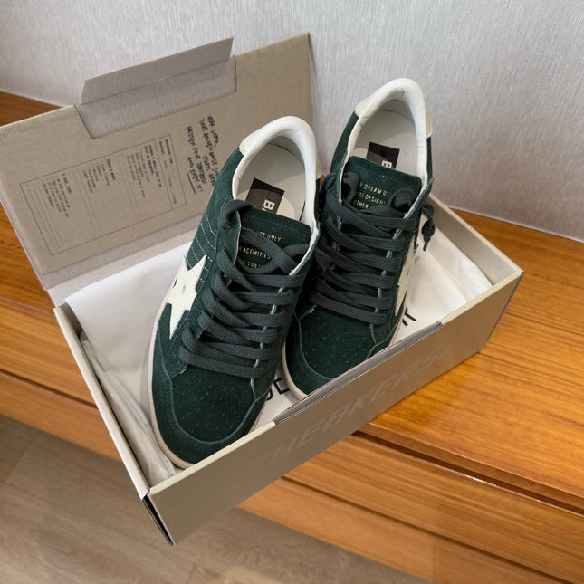 BALL STAR SNEAKERS WITH WHITE CALFSKIN STAR TIMBER GREEN SUEDE UPPER