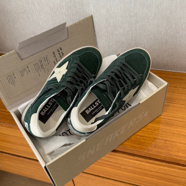 BALL STAR SNEAKERS WITH WHITE CALFSKIN STAR TIMBER GREEN SUEDE UPPER