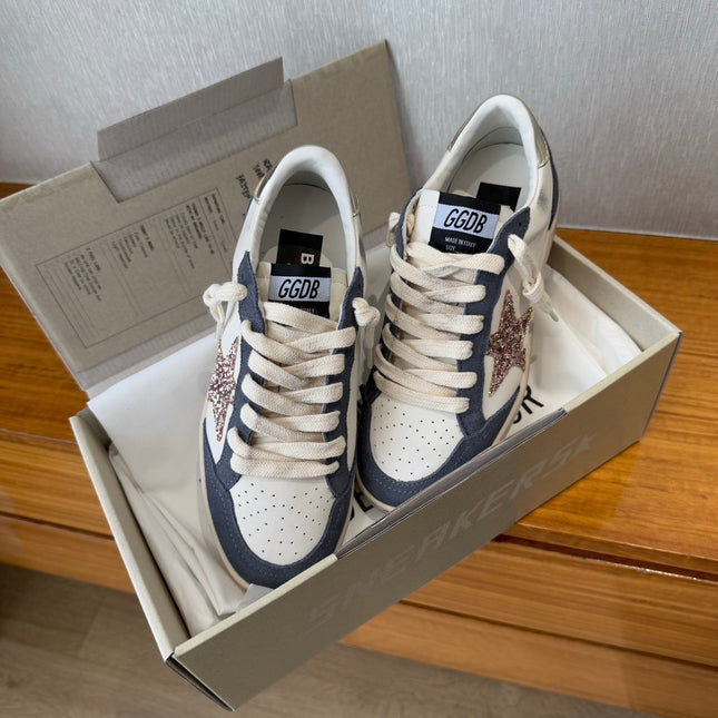 BALL STAR SNEAKERS GLITTER STAR IN BRIGHT GRAY SUEDE AND WHITE CALFSKIN