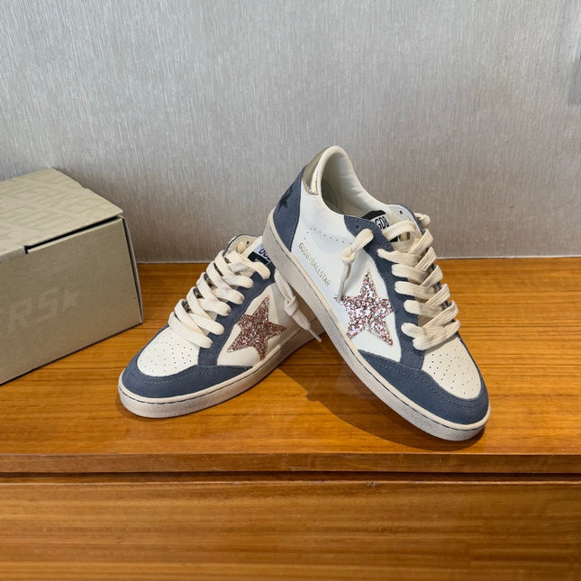 BALL STAR SNEAKERS GLITTER STAR IN BRIGHT GRAY SUEDE AND WHITE CALFSKIN