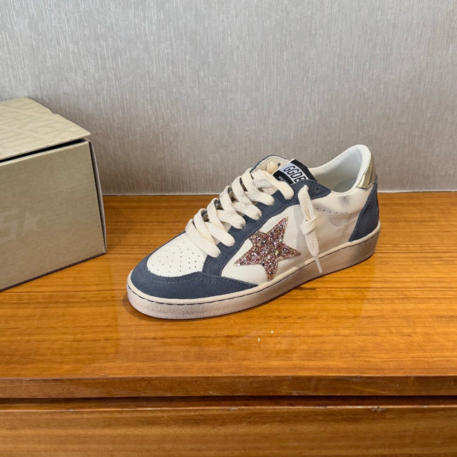 BALL STAR SNEAKERS GLITTER STAR IN BRIGHT GRAY SUEDE AND WHITE CALFSKIN