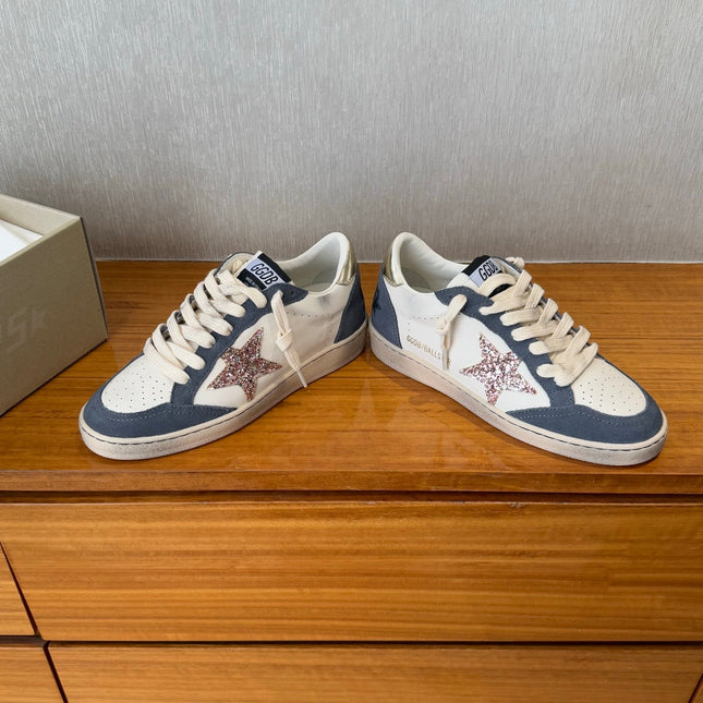 BALL STAR SNEAKERS GLITTER STAR IN BRIGHT GRAY SUEDE AND WHITE CALFSKIN