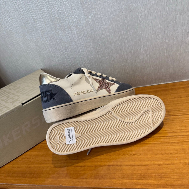 BALL STAR SNEAKERS GLITTER STAR IN BRIGHT GRAY SUEDE AND WHITE CALFSKIN