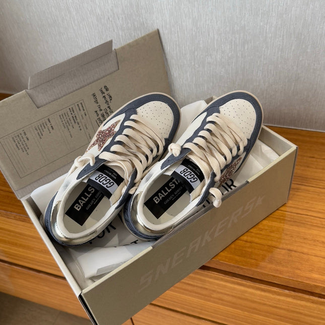 BALL STAR SNEAKERS GLITTER STAR IN BRIGHT GRAY SUEDE AND WHITE CALFSKIN