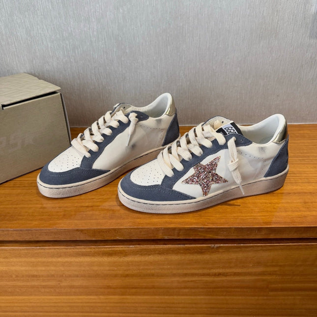 BALL STAR SNEAKERS GLITTER STAR IN BRIGHT GRAY SUEDE AND WHITE CALFSKIN