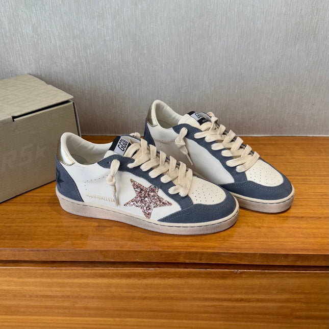 BALL STAR SNEAKERS GLITTER STAR IN BRIGHT GRAY SUEDE AND WHITE CALFSKIN