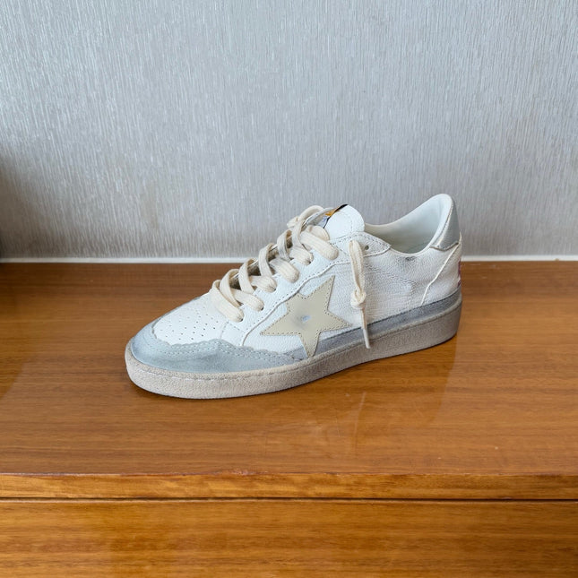 BALL STAR SNEAKERS WITH BEIGE STAR IN WHITE CALFSKIN AND GRAY SUEDE