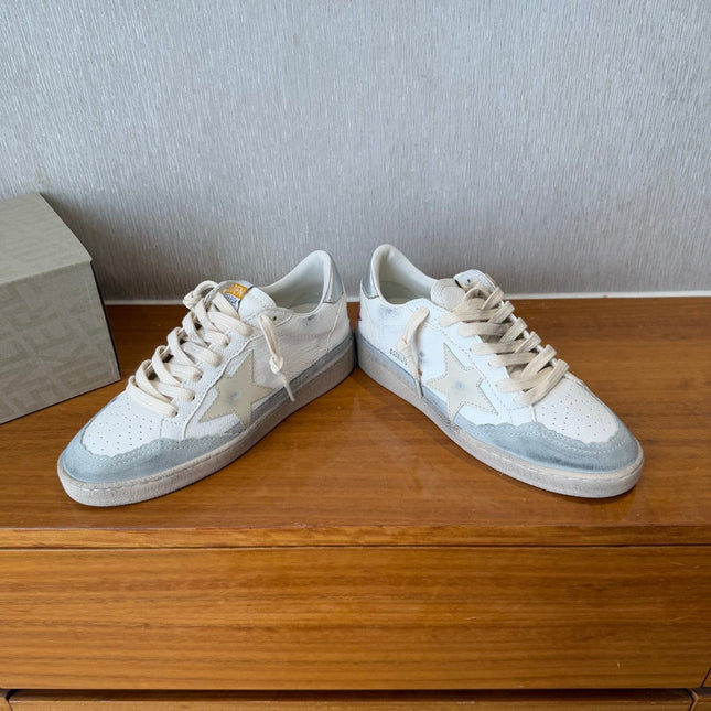 BALL STAR SNEAKERS WITH BEIGE STAR IN WHITE CALFSKIN AND GRAY SUEDE