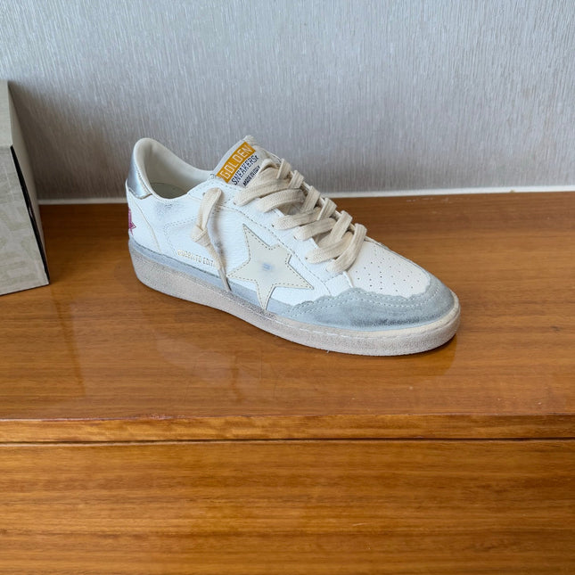 BALL STAR SNEAKERS WITH BEIGE STAR IN WHITE CALFSKIN AND GRAY SUEDE