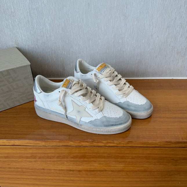 BALL STAR SNEAKERS WITH BEIGE STAR IN WHITE CALFSKIN AND GRAY SUEDE
