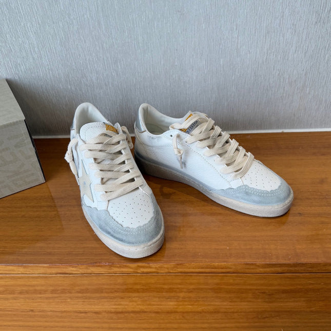 BALL STAR SNEAKERS WITH BEIGE STAR IN WHITE CALFSKIN AND GRAY SUEDE