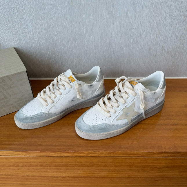 BALL STAR SNEAKERS WITH BEIGE STAR IN WHITE CALFSKIN AND GRAY SUEDE